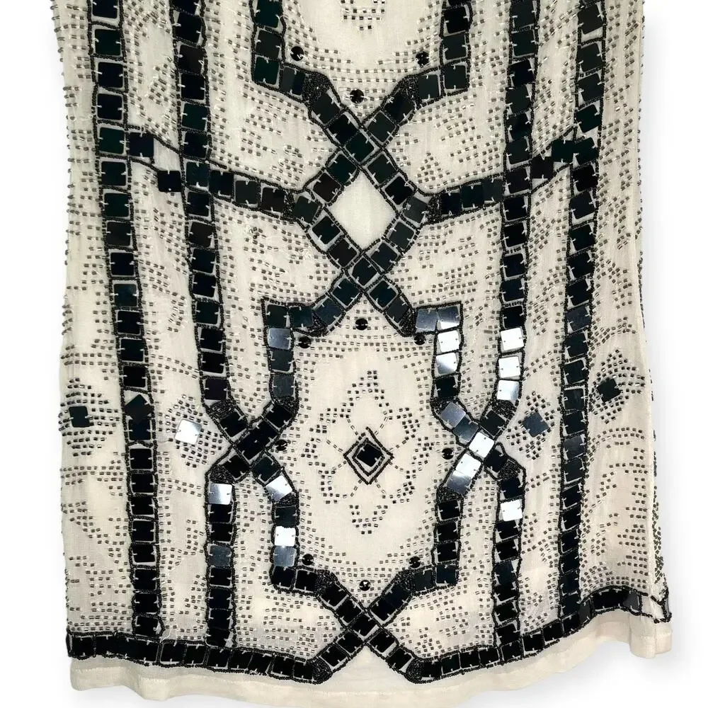 Free People White and Black Beaded Mini Dress